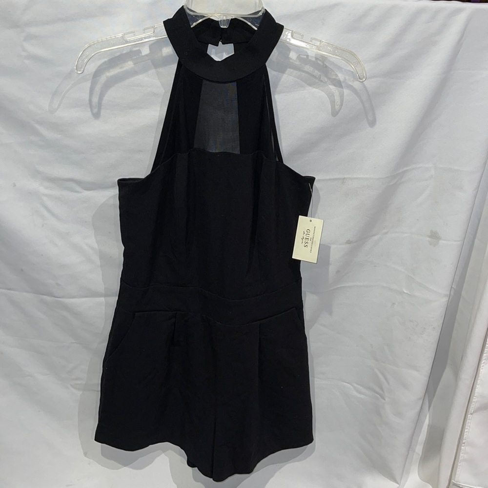 New Guess Marciano High Neck Mesh Black Romper Shorts S 4